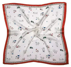 50*50Hote Sale Custom designs digital printing Red White Cats Thick Small Silk Square Scarf