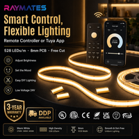 Bande LED COB 24V UL/CE découpable n'importe où, 528 LED haute densité, 5M, blanc chaud, pour sous-meuble de cuisine