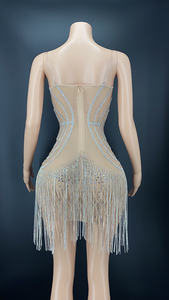 Sexy Clubwear für Damen 2022 – Funkelndes Diamant-Fransen Party-Club-Kleid mit Pailletten, Trägern und ärmellosem, knielangem Ballkleid - Product Image 3