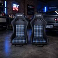 Kursi Balap Micora OEM Custom Biru Motif Kotak-kotak Universal Sport Kulit PU Kain Tartan Langsung dari Pabrik