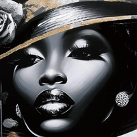 Nouvelle Arrivée Originale Belle Affiche sur Toile Pop Art Scintillante pour Femmes Africaines, Décoration Murale Encadrée, Peintures à la Feuille d'Or de Femmes Portant un Chapeau