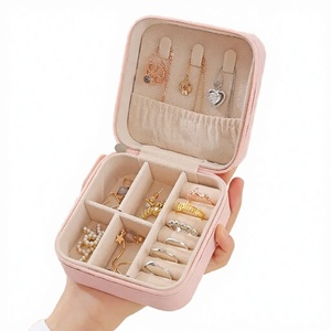 Small Square Travel Jewelry Box | Portable Pu Leather Travel <b>Earring</b> Necklace Ring Organizer Storage Box with Zipper 9.5*9.5*5cm - Product Image 1