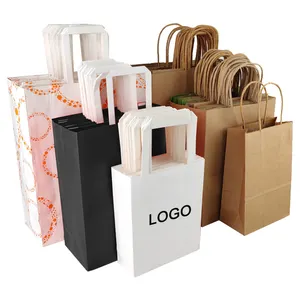 Custom print luxury craft gift brown food packaging bolsa de papel shopping bag carry kraft paper bag with your own logo handle