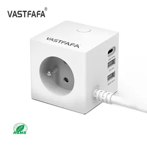 Vastfafa Prise VDE UE personnalisée populaire Type français 5 en 1 commutateur Cube multiprise avec port USB type-c