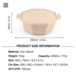 Tazón Desechable de Almidón de Maíz Compostable de 2200 ml con Tapa, Forma Octogonal, Ecológico, para Sopa Caliente, Fideos y Otros Alimentos - Product Image 2