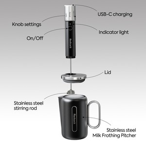 Mousseur à lait portable en acier inoxydable de qualité alimentaire 2000 mAh à longue autonomie, pour commande en gros, avec personnalisation du logo - Product Image 3
