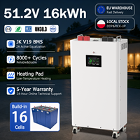 Stock UE JK V19 BMS 51.2V 314Ah Pack de batteries verticales LiFePO4 16kWh avec coussin chauffant pour stockage d'énergie domestique