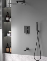 Système de douche encastré carré noir mat, ensemble de robinetterie de douche dissimulée, ensemble de douche dissimulé en laiton pour projets et appartements