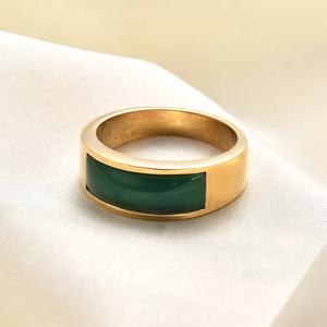 Bague unisexe en acier inoxydable plaqué or vintage sans ternissement, pierre de lune œil de chat verte, <span class=keywords><strong>opale</strong></span>, pierre naturelle, pour hommes et femmes - Product Image 1