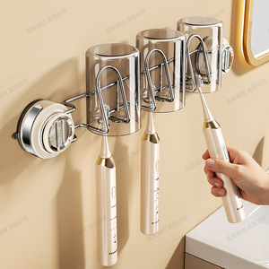 Suction Cup <b>Toothbrush</b> <b>Holder</b> Triple Wall Mounted Transparent No Drilling Bathroom Storage Rack - Product Image 3