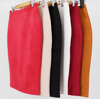 Jupe crayon midi en tricot pour femme, en daim uni, moulante, style bureau, vente en gros
