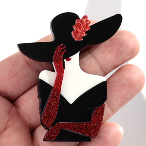 <span class=keywords><strong>Broche</strong></span> élégante pour robe de banquet, accessoires, <span class=keywords><strong>broche</strong></span> en acrylique rouge scintillante, grand chapeau noir, personnage, pour femmes - Product Image 4