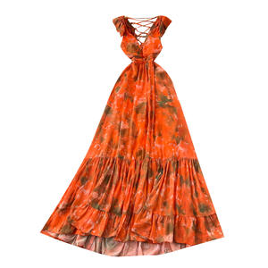 Urban 3D flor cuello en V estampado largo mujer vestido 2025 verano Sexy sin mangas espalda descubierta vestido femenino con cordones señora vestidos de noche - Product Image 5