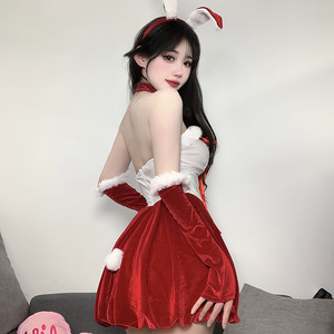 Costume de Cosplay de Lapin <span class=keywords><strong>Sexy</strong></span> Tenues de Nouvel An Robe Sans Bretelles en Peluche Jeu de Rôle Vêtements de Nuit Costume de Club de Fête de Noël - Product Image 3