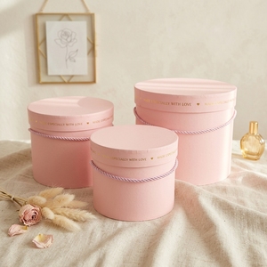 <b>Pink</b> Cylinder Rigid <b>Gift</b> Boxes with Gold Foil Printing and Ribbon Trim for Craft and Packaging - Product Image 2