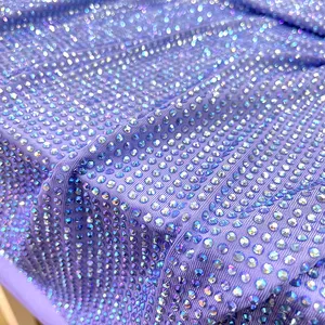 Va153 di alta qualità brillante hot fix di cristallo elastico tessuto di maglia strass tessuto al metro per il vestito da partito