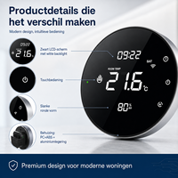 Termostato Inteligente Wifi para Calefacción por Suelo Radiante Eléctrico de 16A 3200W 100V-220V con Protección Contra Sobrecalentamiento, Retroiluminación y Montaje Empotrado