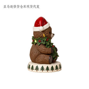 Adorable Oso Navideño de Poliresina Personalizado - con Gorro de Santa, Sosteniendo un Árbol de Navidad Iluminado, Decoración Navideña Occidental Perfecta - Product Image 2