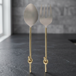 Ensemble de cuillères et fourchettes à salade de luxe avec poignée en nœud doré, en acier inoxydable de qualité supérieure, pour mariages, fêtes, hôtels - Product Image 3