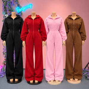 <span class=keywords><strong>Tuta</strong></span> da Donna Autunno-Inverno <span class=keywords><strong>con</strong></span> Cappuccio e Zip, <span class=keywords><strong>Vita</strong></span> Elasticizzata, Sportiva e Casual <span class=keywords><strong>in</strong></span> Tinta Unita - Product Image 1