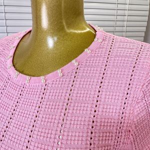 Robe en tricot élégante à col rond, perlée, ajourée, ajustée et amincissante à manches courtes pour femme IStapromo Gifts - Product Image 6