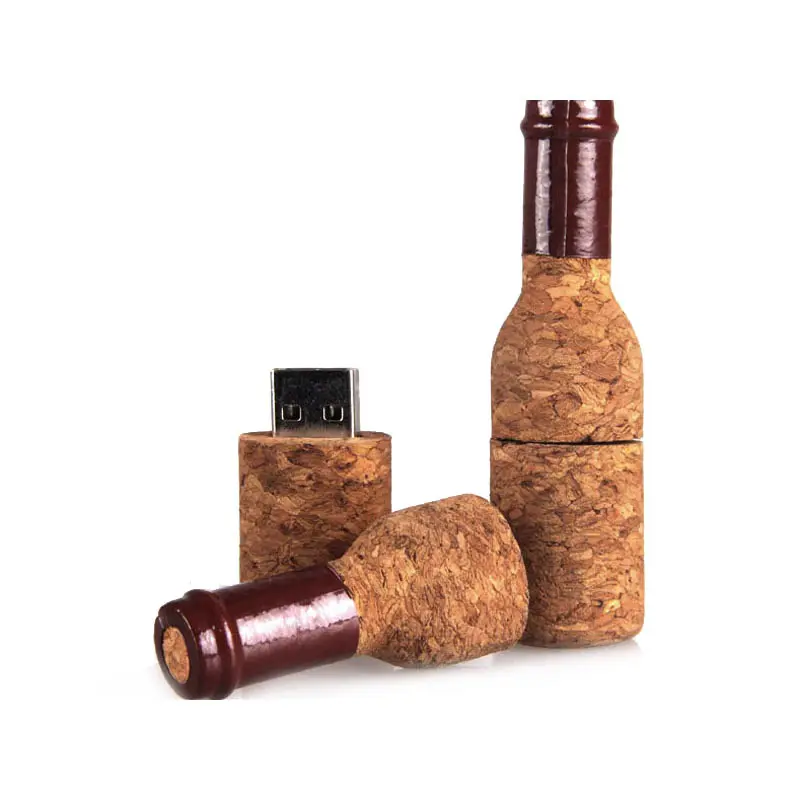 Disco de memoria Flash con forma de botella de vino de madera personalizado 2,0/regalos corporativos corcho de vino unidad flash USB