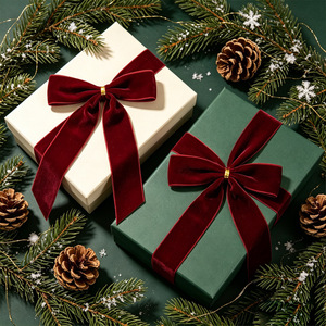 Laços de Fita de Veludo Borgonha Direto da Fábrica, Laços de 2,5cm para Presentes e Decoração de Casa, Enfeites para Árvore de Natal - Product Image 5