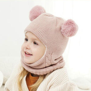 Bonnets d'hiver en tricot avec pompon pour enfants et bébés, nourrissons et tout-petits, avec écharpe et <span class=keywords><strong>masque</strong></span> facial - Product Image 5