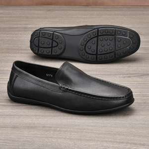 Mocassins en cuir véritable pour hommes, bout rond, à enfiler, respirants, chaussures décontractées de printemps - Product Image 2