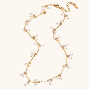 डिंगरान गहने सेट स्टेनलेस स्टील के सोने की प्लेटेड सुरुचिपूर्ण मोती टखट और महिलाओं के लिए नेकलेस - Product Image 5