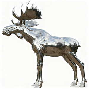 รูปปั้นกวางเอลค์ขนาดใหญ่เท่าตัวจริง ทำจากสแตนเลส พร้อมเขากวางอันสง่างาม สำหรับตกแต่งทางเข้าสวน ดีไซน์ปรับแต่งได้ - Product Image 3