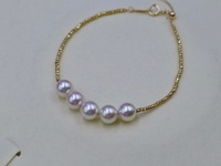 Bracelets et Joncs Élégants en Or Véritable 18 carats avec Perles Akoya Naturelles d'Eau Salée du Japon de 6,5-7 mm et Perles Rondes de 1,4 mm