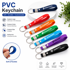 Custom Printed PVC Wrist Strap <b>Key</b> <b>Ring</b> Flexible Rubber Keychain Promotional Giveaway Gift - Product Image 1