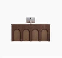 Meubles de boutique de beauté de luxe, comptoir de caisse en bois brun, table de réception moderne, bureau d'hôtel vintage