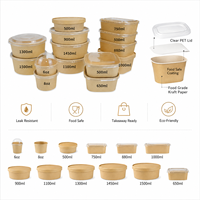 Bol en papier kraft avec couvercle, qualité alimentaire, couvercle transparent anti-fuite, plusieurs tailles pour salades, soupes, restaurants, à emporter