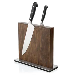 Ash Wood Knife Magnet Holder Double Sided Magnetic Knife Block With Stainless Steel Base