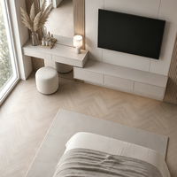 Ensemble de meuble TV mural minimaliste, meuble TV flottant avec coiffeuse et bande LED dissimulée pour chambre à coucher