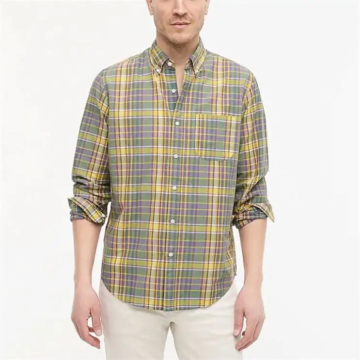 Camisa de manga larga de algodón a cuadros para hombre, OEM, personalizada, nueva