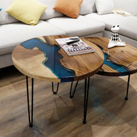 Table basse d'appoint ronde en résine époxy 3D, motif rivière océanique, pour décoration intérieure