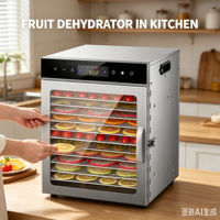 Déshydrateur alimentaire électrique à écran tactile, sécheuse domestique compacte en acier inoxydable pour fruits, légumes, viande et friandises pour animaux