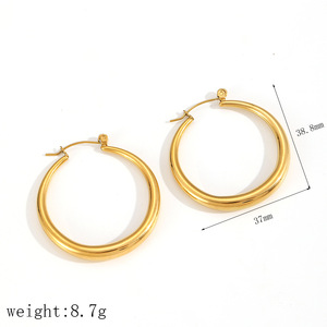 ต่างหูห่วงสแตนเลสสตีล 18k ทองไทเทเนียมทรงเรขาคณิตวงกลมสำหรับผู้หญิง - Product Image 5