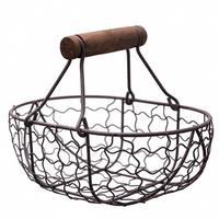 Golfvormige metalen draadmand met natuurlijke houten handvat, modern, milieuvriendelijk, huishoudelijk, voor fruit, groenten, snacks, opbergmand, cadeau mand