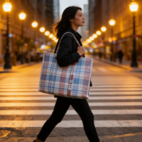 Sac écologique personnalisé avec logo, recyclable, léger, promotionnel, en PLA tissé, imprimé en sérigraphie, pliable, avec boucle auto-agrippante