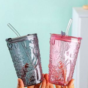 High Appearance Horizontal <b>Straw</b> Three-Dimensional Relief Glass Double <b>Drink</b> Fashion Beautiful Water Bottle Juice Cup - Product Image 3