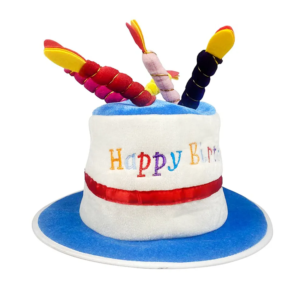 Sombrero de pastel de Feliz Cumpleaños de felpa azul para sombreros de fiesta de disfraces de tamaño adulto Unisex
