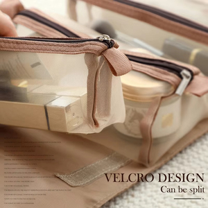 Bolsa de almacenamiento de brochas de maquillaje de nailon con cremallera para mujer, organizador de cosméticos plegable de malla separable para artículos de tocador de mujer con cierre de cuerda - Product Image 5