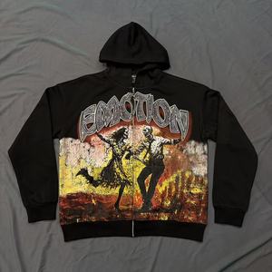 Sweat-shirt à capuche pour homme de <span class=keywords><strong>marque</strong></span> de créateur, motif imprimé MIXED EMOTION avec diamants, fermeture éclair, style streetwear - Product Image 1
