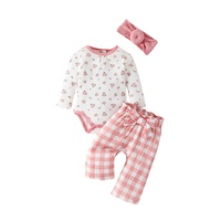 Vente en gros de costume de chambre décontracté en coton pour bébé fille, ensemble de trois pièces avec nœud mignon, vêtements pour bébés de 0 à 1 an