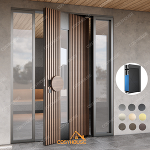 Puerta de Entrada Moderna de Madera y Aluminio, Panel de Listones Verticales, Puerta Principal Minimalista de Lujo, Puerta Pivotante para Casa o Villa - Product Image 1