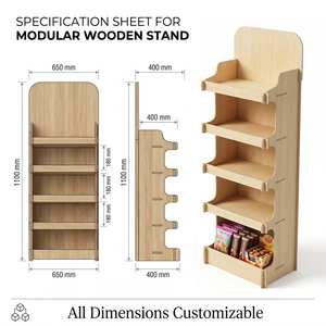 Étagère de présentation en contreplaqué sur mesure à 5 niveaux - Étagère à collation en bois sur pied avec montage facile et certifiée FSC pour les magasins de détail - Product Image 3
